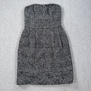 Express Design Studio Tweed Straples Mini Dress Size 6 Black Wool Sheath Pleated